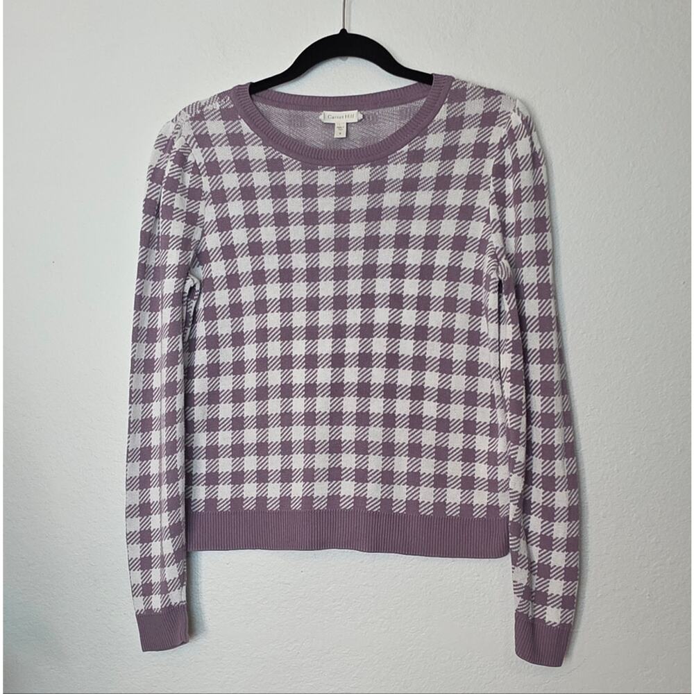 GARNET HILL Gingham Pima Cotton Pullover Sweater Purple Preppy Sz Small - Picture 2 of 12